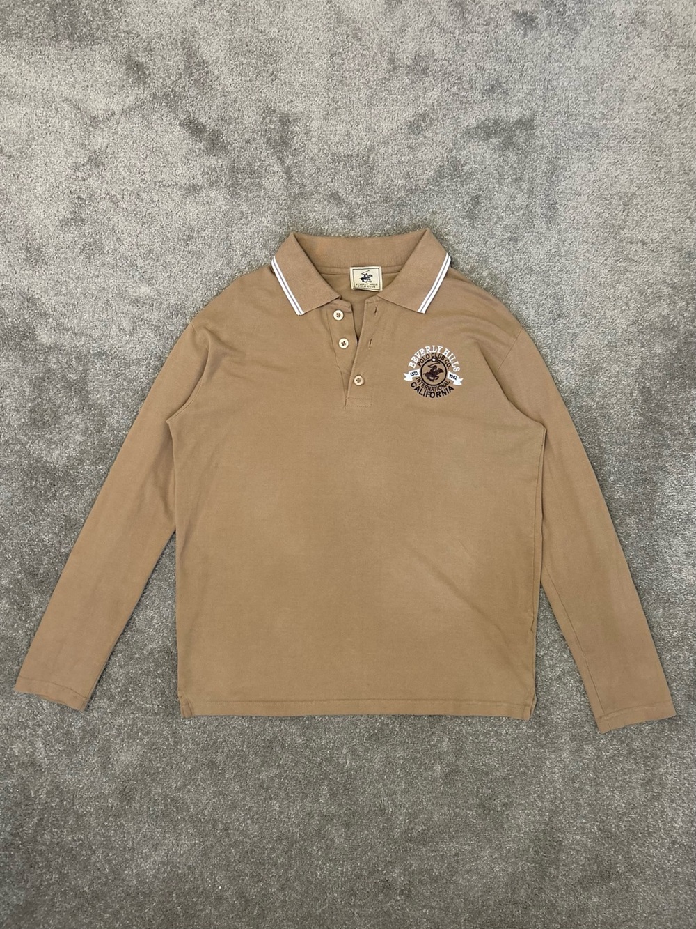 Long-Sleeve Polo Shirt in Tan